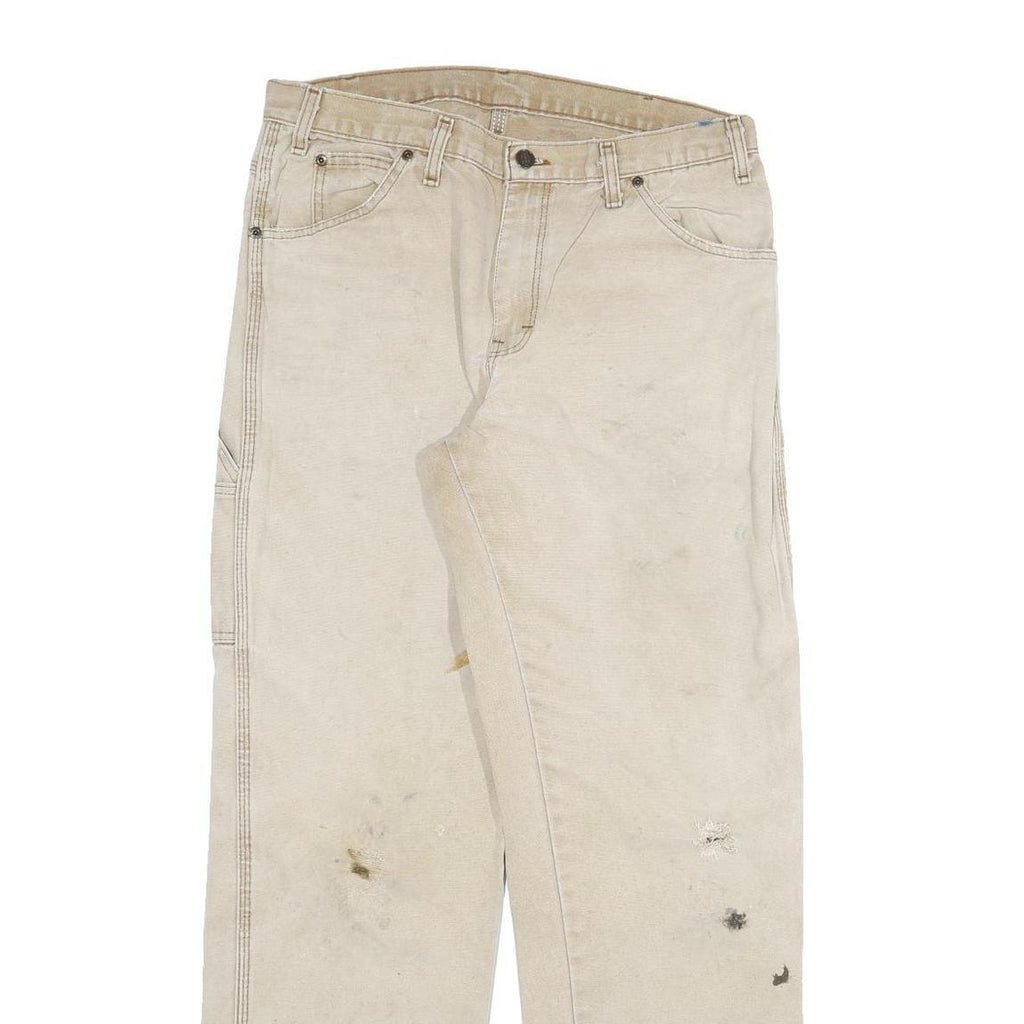 DICKIES Mens Beige Regular Fit Straight Denim Jeans W34 L34 Workwear