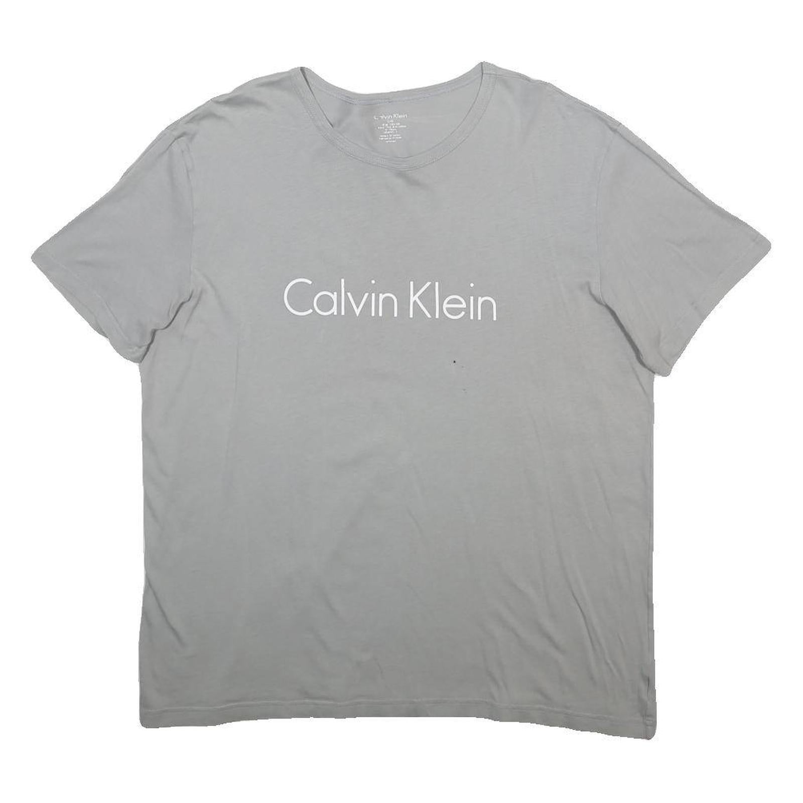CALVIN KLEIN Mens Grey T-Shirt L Short Sleeve Crew Neck Logo Print