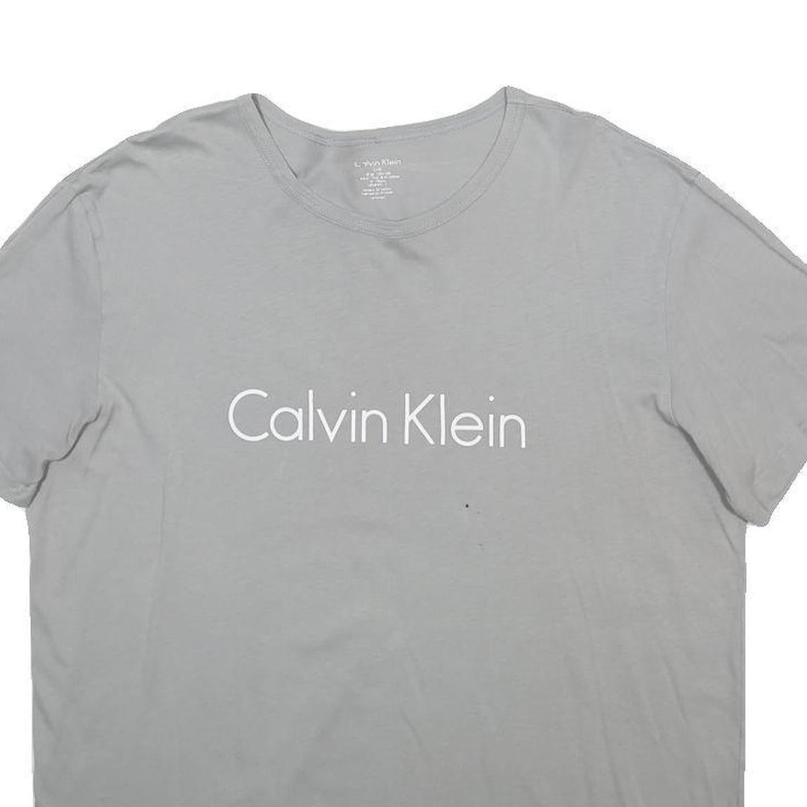 CALVIN KLEIN Mens Grey T-Shirt L Short Sleeve Crew Neck Logo Print