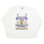 LOCO ATHLETIC Mens White Winners Graphic T-Shirt L Long Sleeve Crew Neck