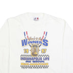 LOCO ATHLETIC Mens White Winners Graphic T-Shirt L Long Sleeve Crew Neck