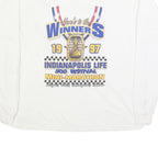 LOCO ATHLETIC Mens White Winners Graphic T-Shirt L Long Sleeve Crew Neck