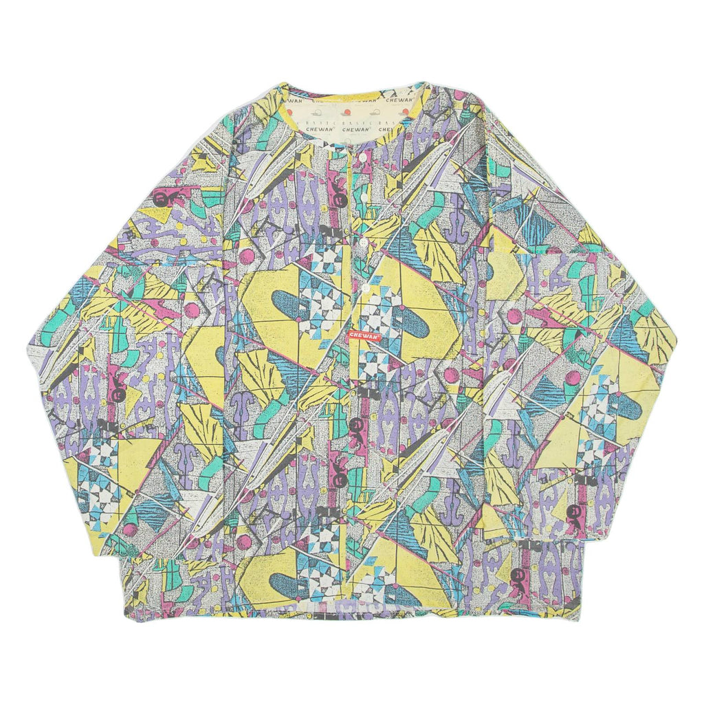 CHEWAN Womens Printed Top Yellow 3/4 Sleeve Crazy Pattern XL