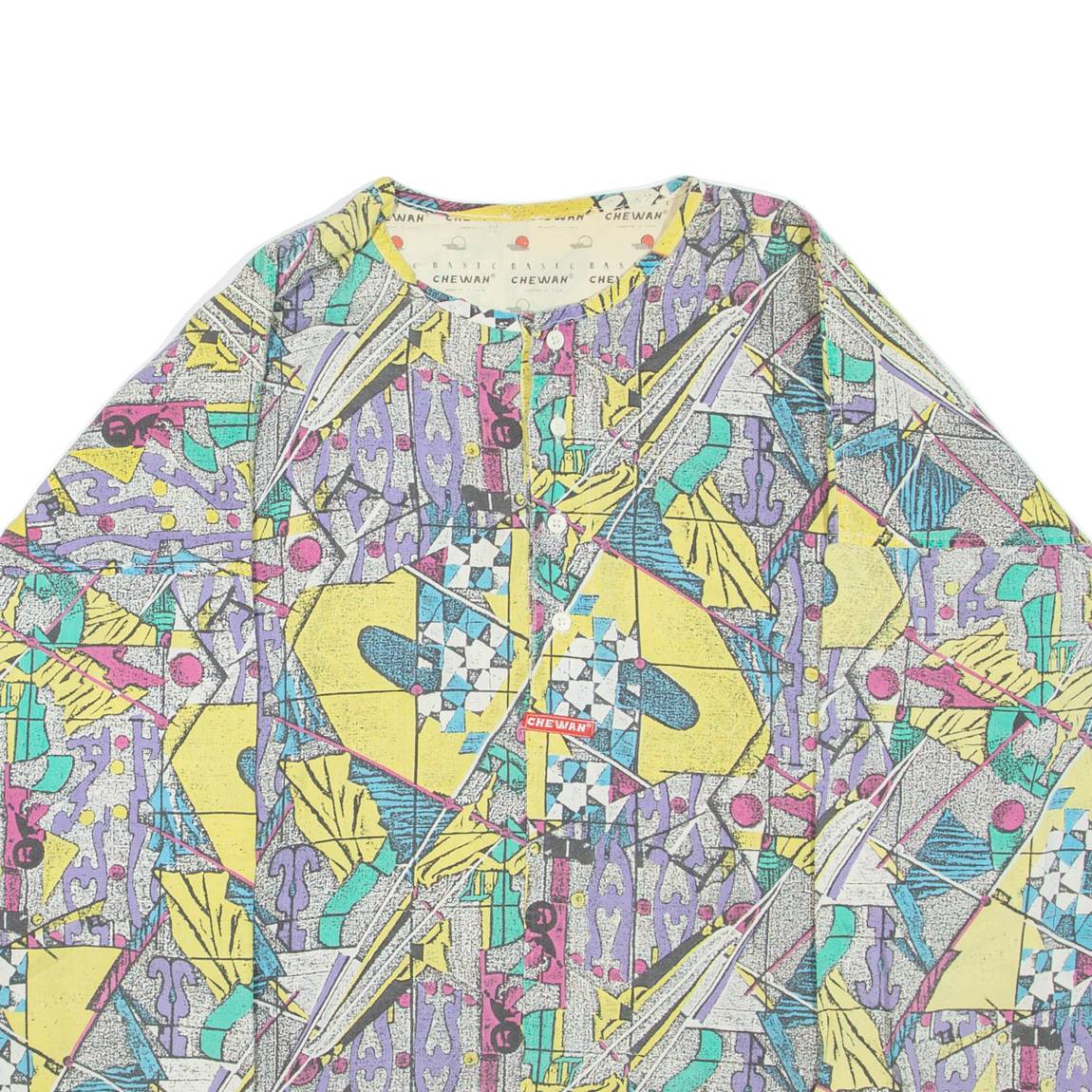 CHEWAN Womens Printed Top Yellow 3/4 Sleeve Crazy Pattern XL
