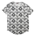 HEY BOY Womens Grey Graphic T-Shirt L Short Sleeve Crew Neck Plaid Cotton Blend