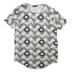 HEY BOY Womens Grey Graphic T-Shirt L Short Sleeve Crew Neck Plaid Cotton Blend
