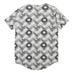 HEY BOY Womens Grey Graphic T-Shirt L Short Sleeve Crew Neck Plaid Cotton Blend