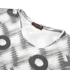 HEY BOY Womens Grey Graphic T-Shirt L Short Sleeve Crew Neck Plaid Cotton Blend