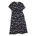 ROBBIE BEE Womens Black Floral Day Dress Cotton Blend Short Sleeve Midi L
