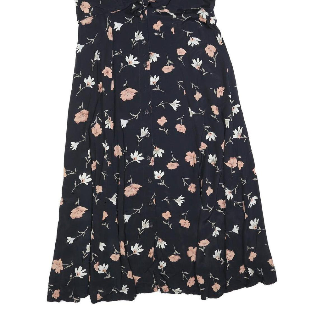 ROBBIE BEE Womens Black Floral Day Dress Cotton Blend Short Sleeve Midi L