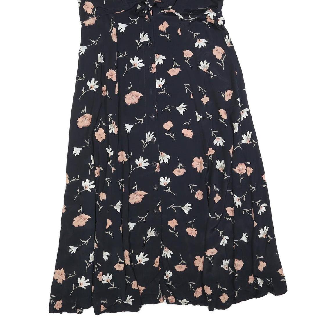 ROBBIE BEE Womens Black Floral Day Dress Cotton Blend Short Sleeve Midi L