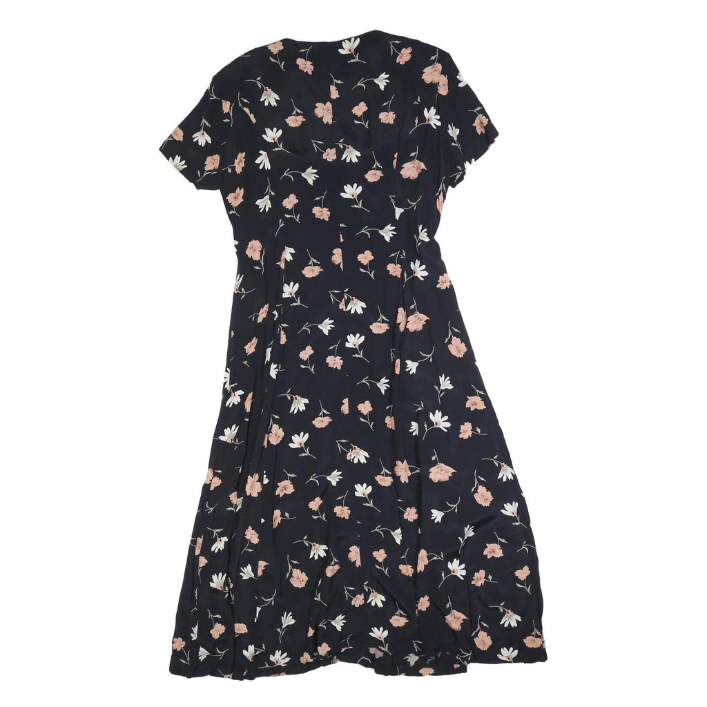 ROBBIE BEE Womens Black Floral Day Dress Cotton Blend Short Sleeve Midi L
