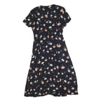 ROBBIE BEE Womens Black Floral Day Dress Cotton Blend Short Sleeve Midi L