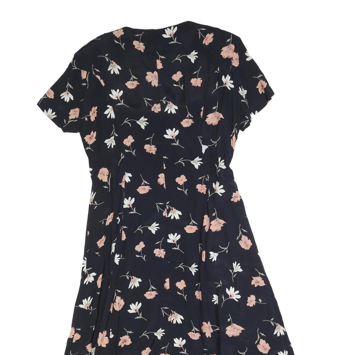 ROBBIE BEE Womens Black Floral Day Dress Cotton Blend Short Sleeve Midi L