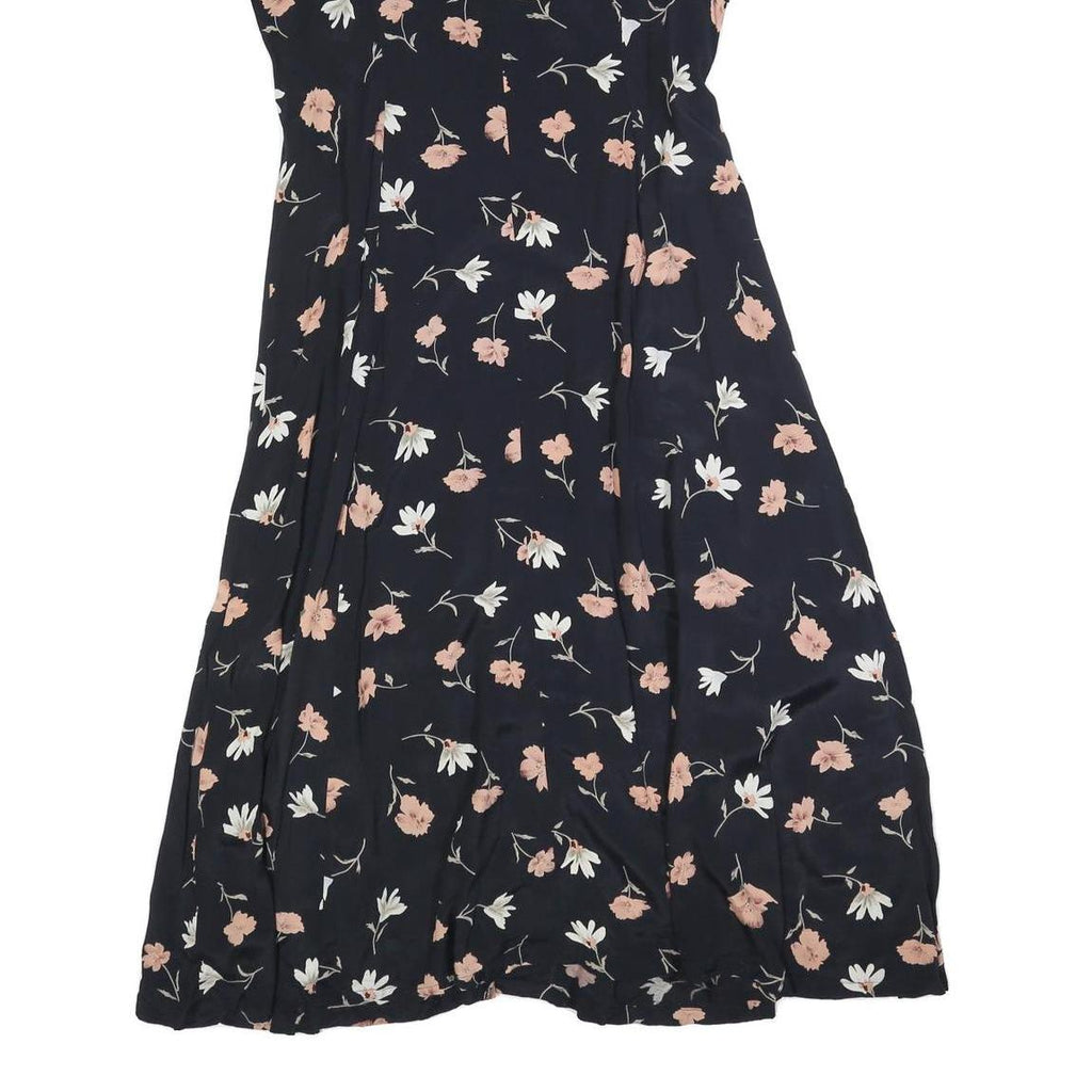 ROBBIE BEE Womens Black Floral Day Dress Cotton Blend Short Sleeve Midi L