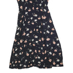 ROBBIE BEE Womens Black Floral Day Dress Cotton Blend Short Sleeve Midi L