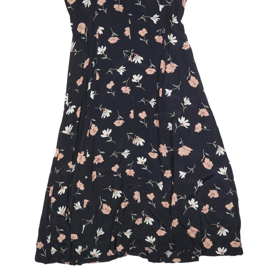 ROBBIE BEE Womens Black Floral Day Dress Cotton Blend Short Sleeve Midi L