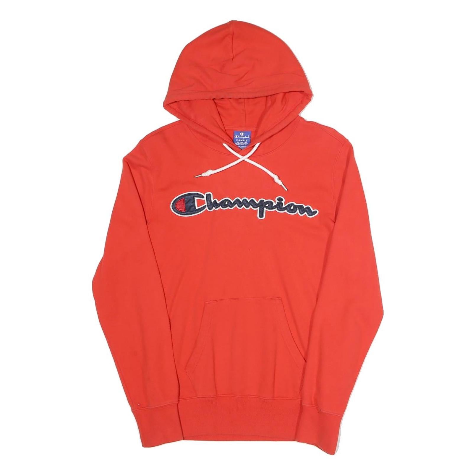 CHAMPION Mens Red Pullover Hoodie XS Cotton Blend Logo Sweatshirt Casual