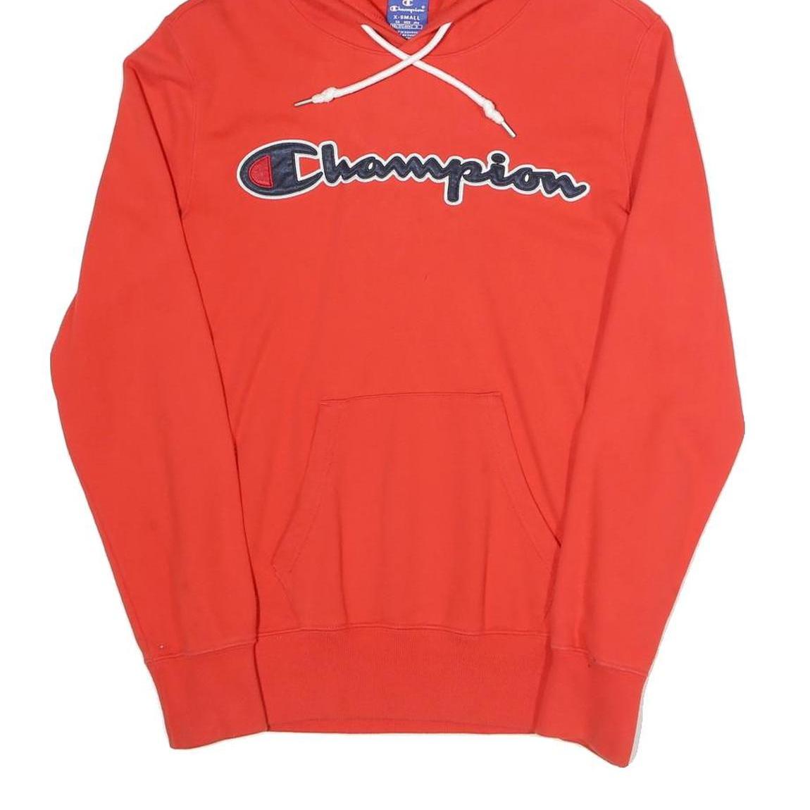 CHAMPION Mens Red Pullover Hoodie XS Cotton Blend Logo Sweatshirt Casual