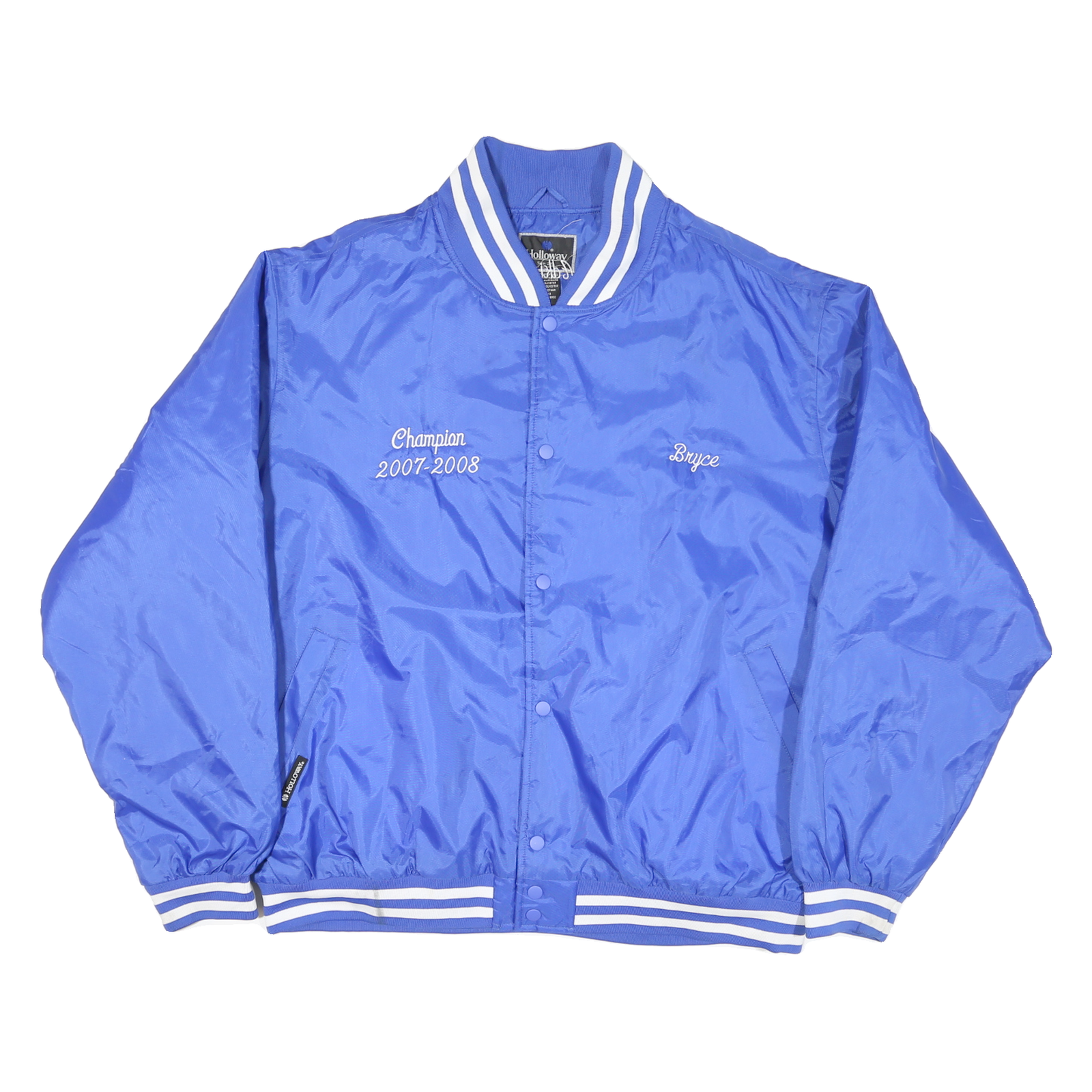 HOLLOWAY Mens Blue Button Jacket 2XL Polyester Blend Track Bowling Retro