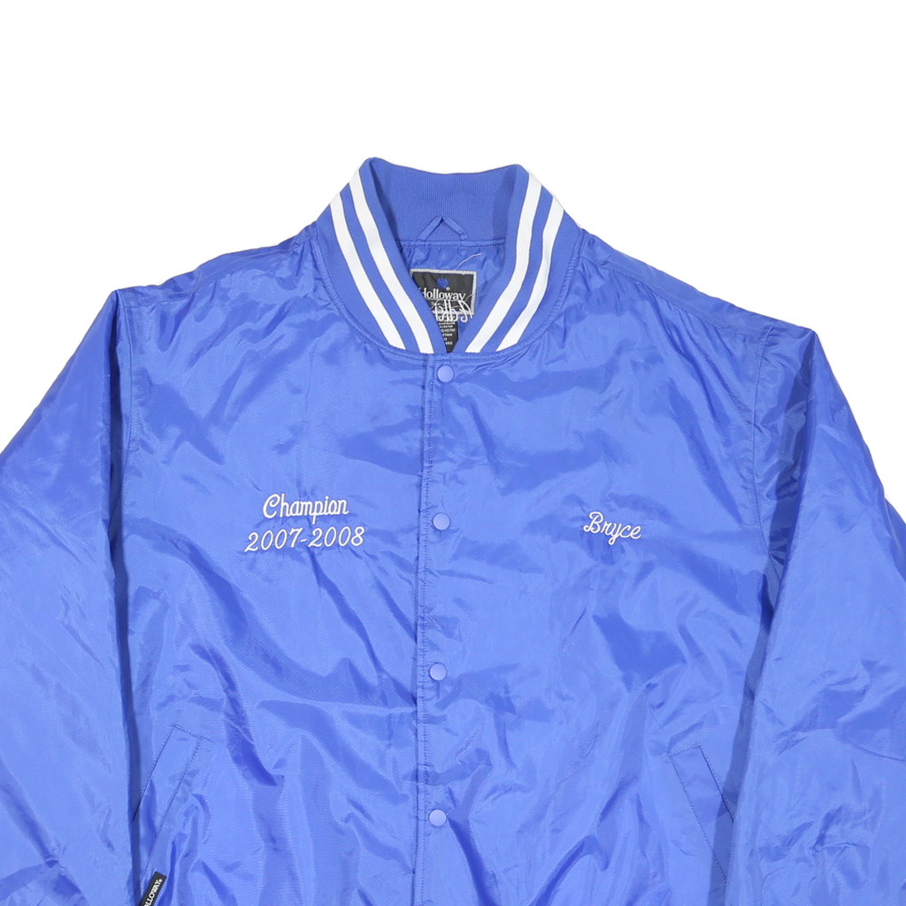 HOLLOWAY Mens Blue Button Jacket 2XL Polyester Blend Track Bowling Retro