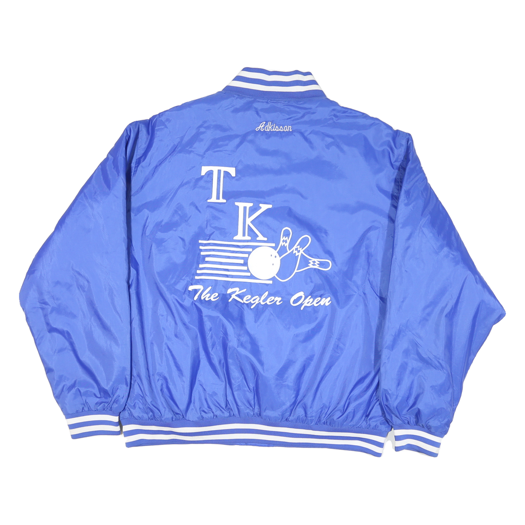 HOLLOWAY Mens Blue Button Jacket 2XL Polyester Blend Track Bowling Retro