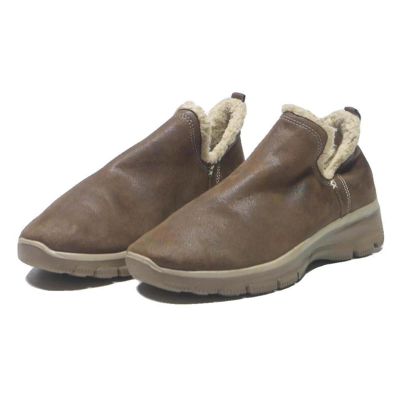 SKECHERS Womens Leather Brown Slip On Shoes UK 4 Comfortable Casual Footwear