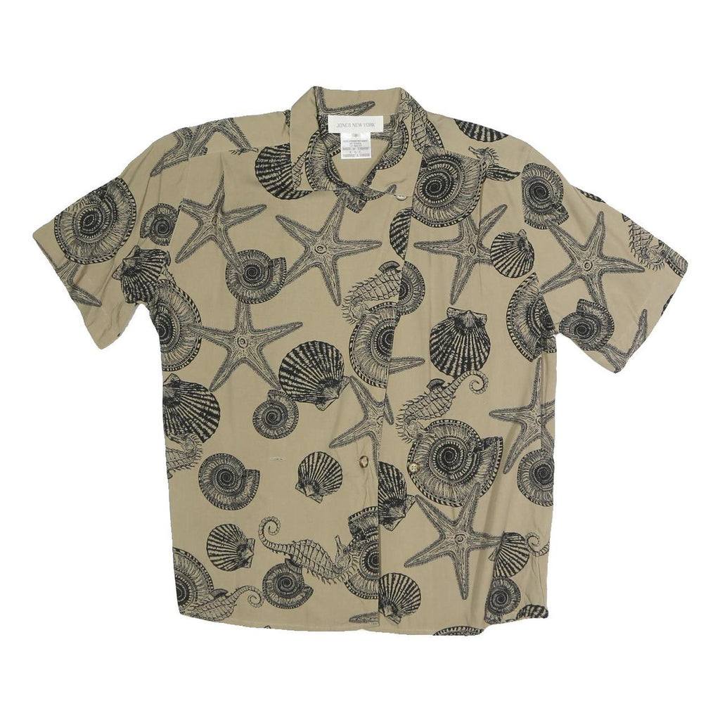 JONES NEW YORK Womens Beige Seashell Print Shirt Short Sleeve Collared M Relaxed
