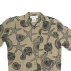 JONES NEW YORK Womens Beige Seashell Print Shirt Short Sleeve Collared M Relaxed