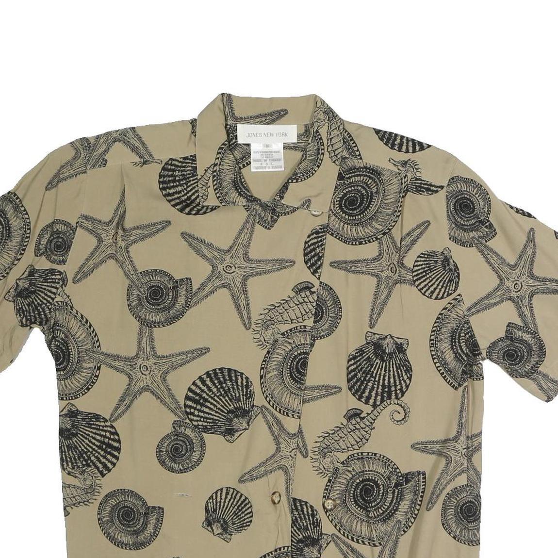 JONES NEW YORK Womens Beige Seashell Print Shirt Short Sleeve Collared M Relaxed