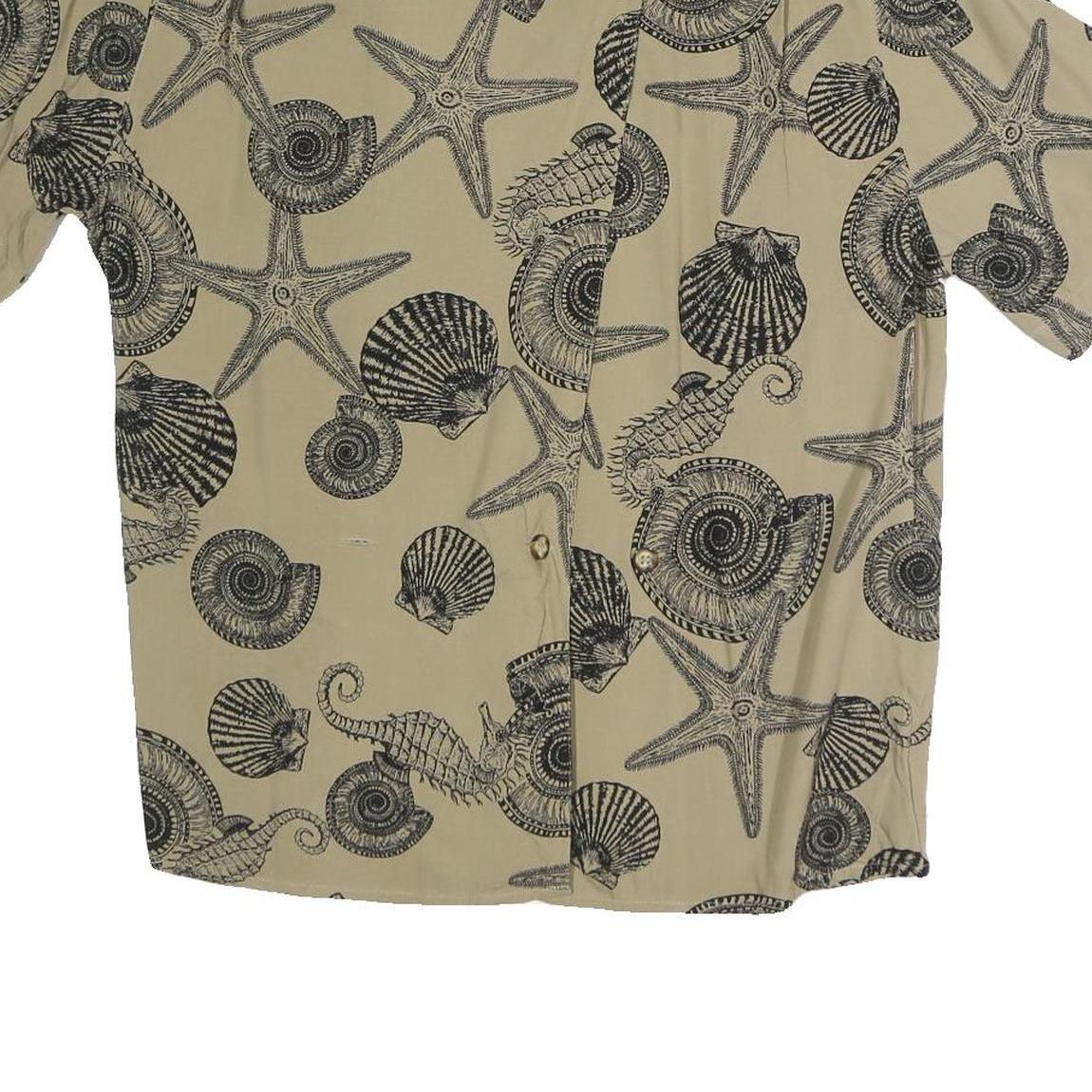 JONES NEW YORK Womens Beige Seashell Print Shirt Short Sleeve Collared M Relaxed