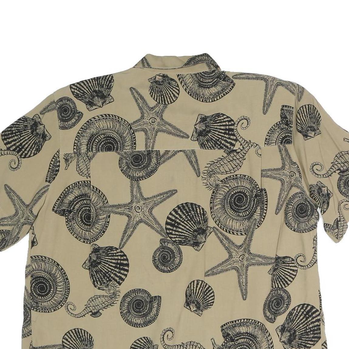 JONES NEW YORK Womens Beige Seashell Print Shirt Short Sleeve Collared M Relaxed