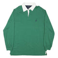 NAUTICA Mens Green & White Long Sleeve Plain L Cotton Blend Rugby Style Polo
