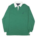 NAUTICA Mens Green & White Long Sleeve Plain L Cotton Blend Rugby Style Polo