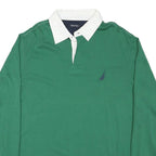 NAUTICA Mens Green & White Long Sleeve Plain L Cotton Blend Rugby Style Polo