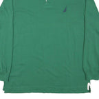 NAUTICA Mens Green & White Long Sleeve Plain L Cotton Blend Rugby Style Polo