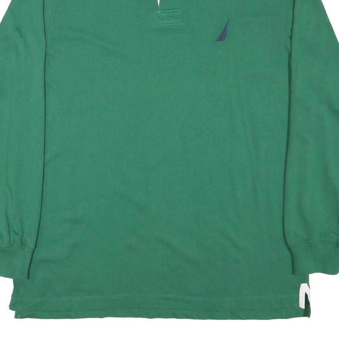 NAUTICA Mens Green & White Long Sleeve Plain L Cotton Blend Rugby Style Polo