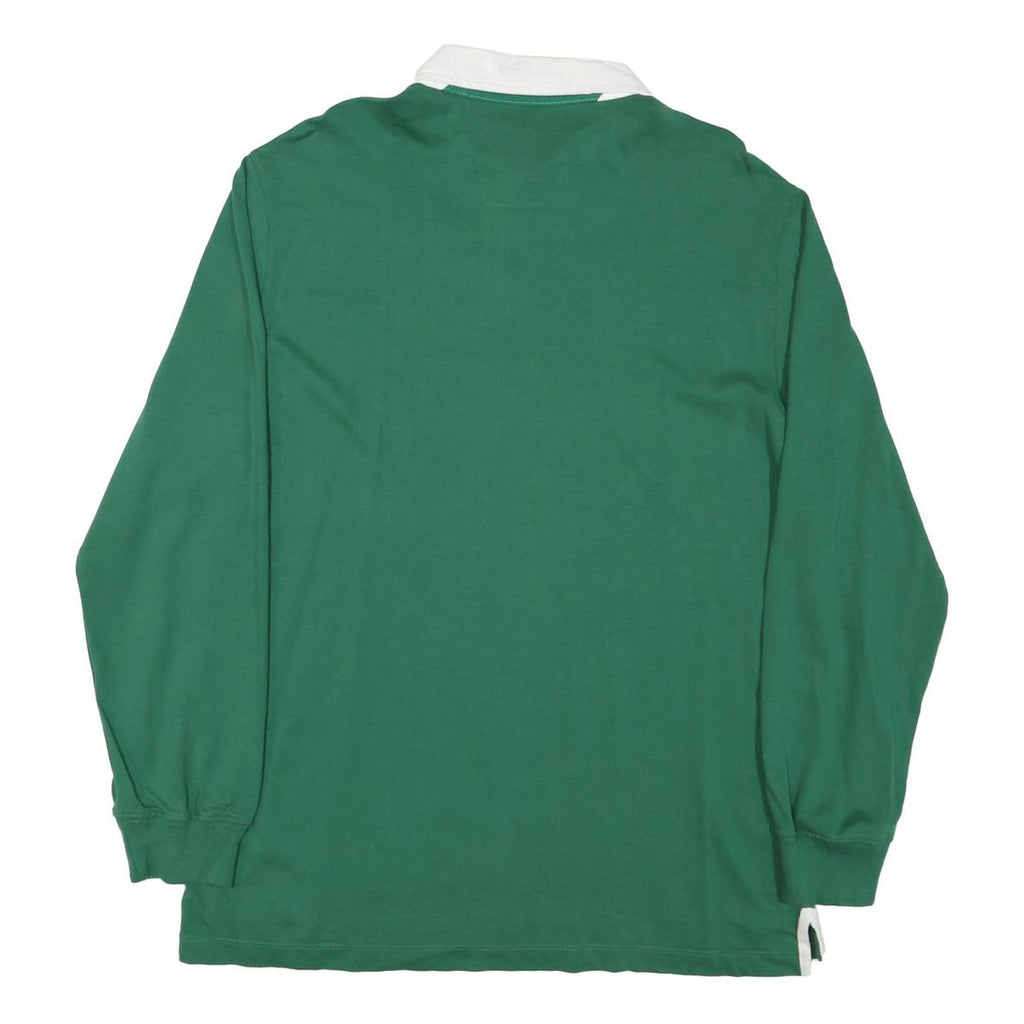 NAUTICA Mens Green & White Long Sleeve Plain L Cotton Blend Rugby Style Polo