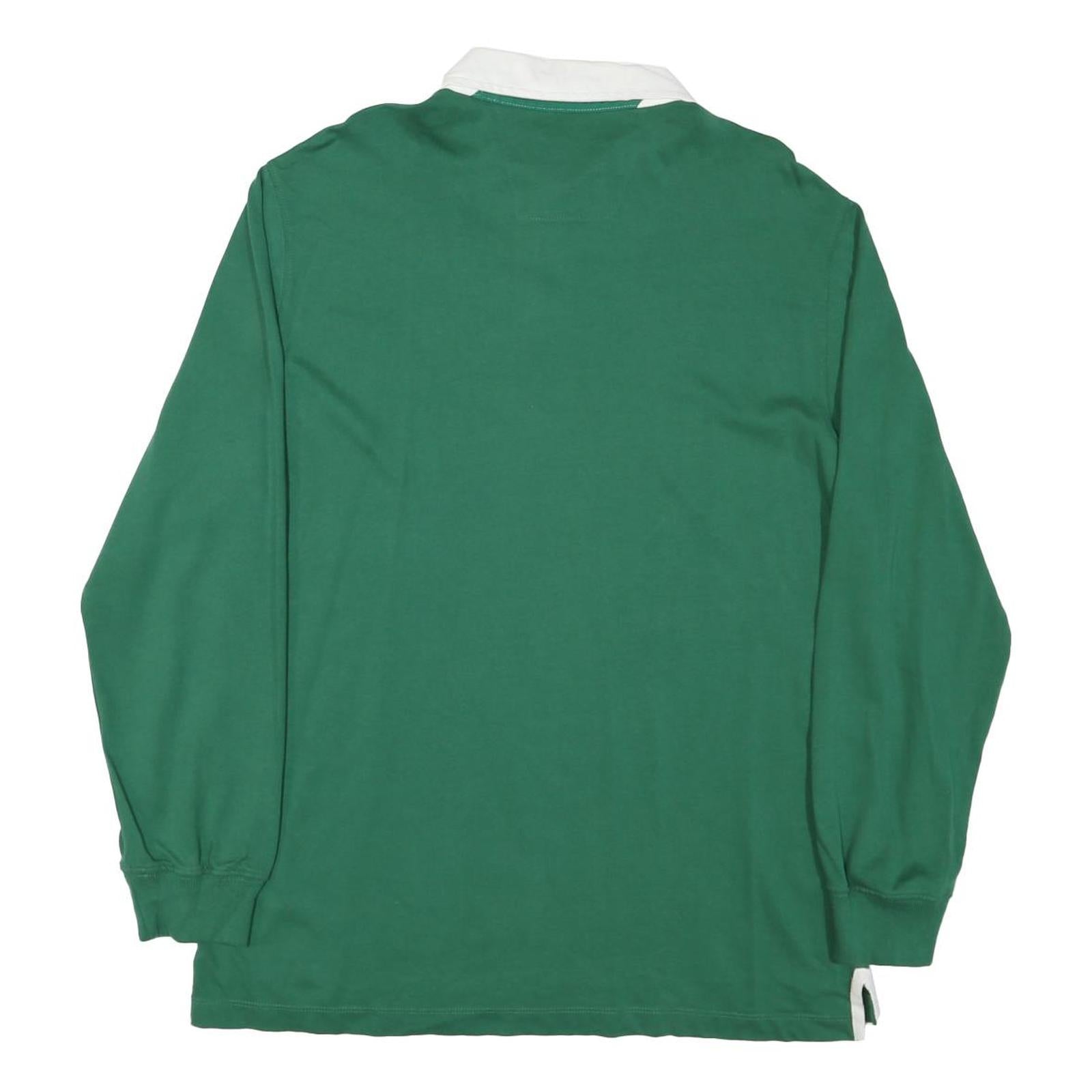 NAUTICA Mens Green & White Long Sleeve Plain L Cotton Blend Rugby Style Polo