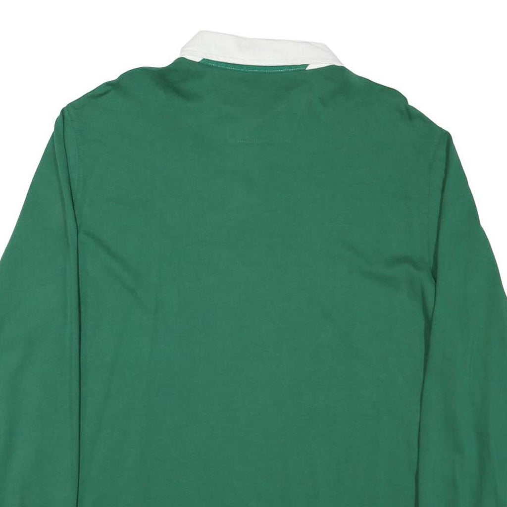 NAUTICA Mens Green & White Long Sleeve Plain L Cotton Blend Rugby Style Polo