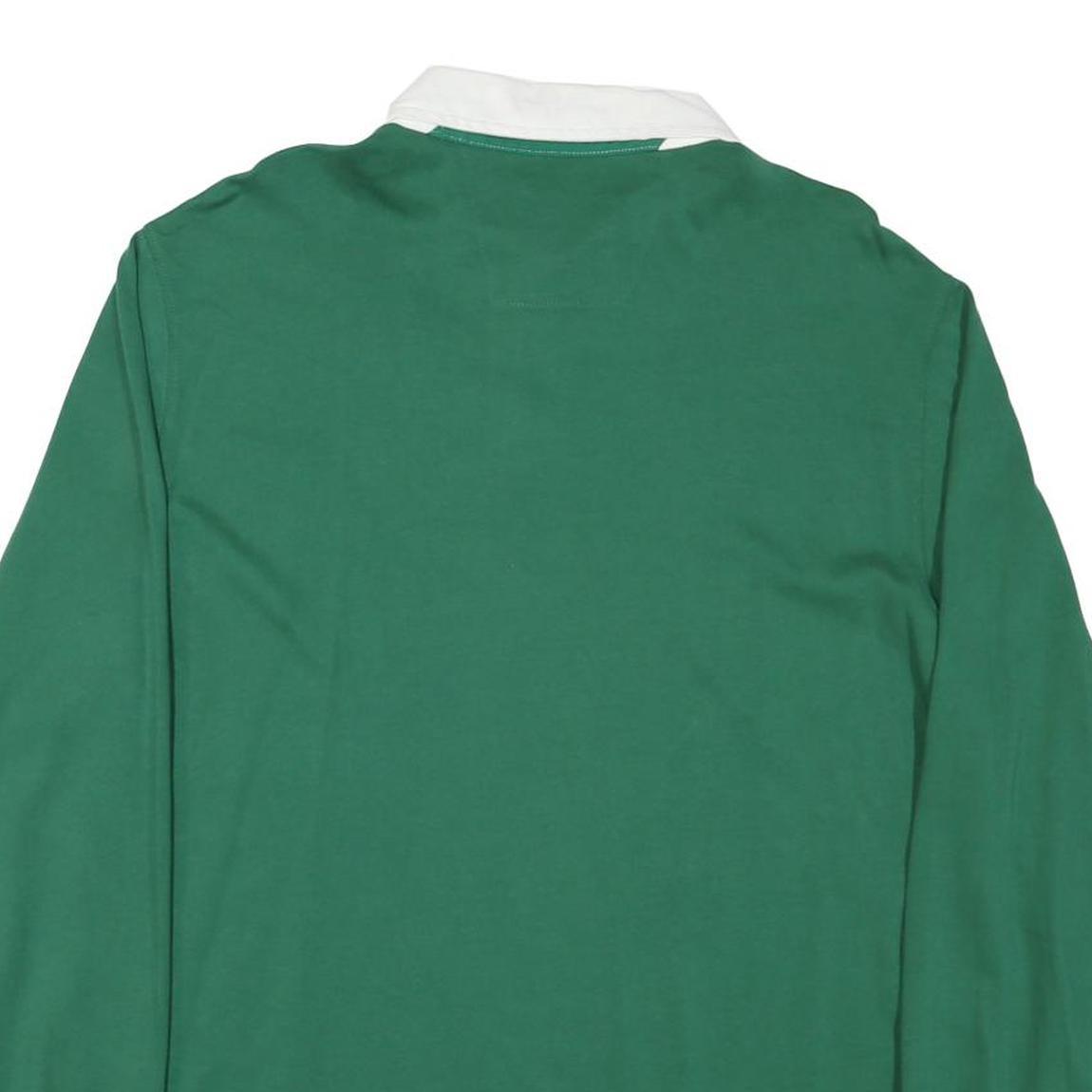 NAUTICA Mens Green & White Long Sleeve Plain L Cotton Blend Rugby Style Polo
