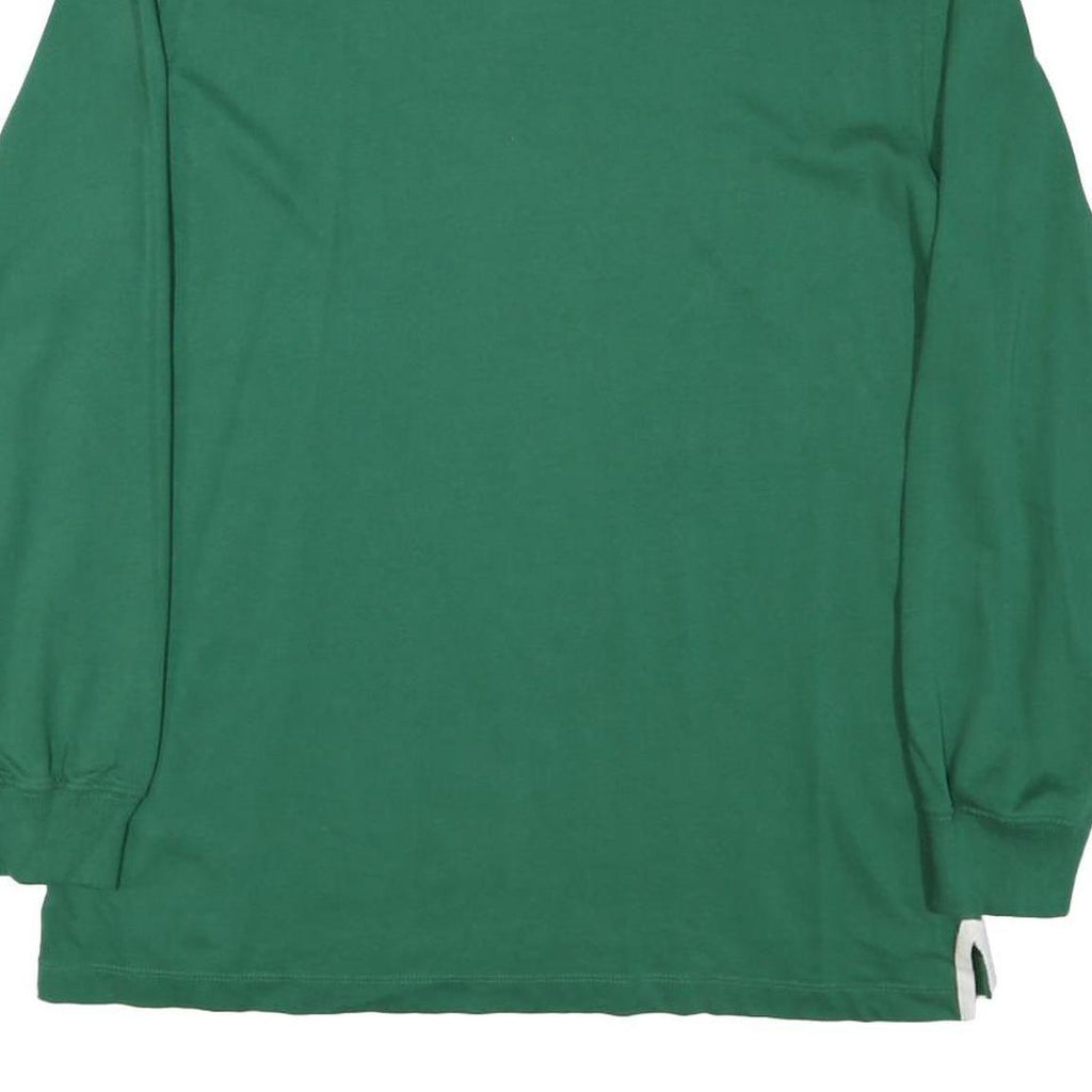 NAUTICA Mens Green & White Long Sleeve Plain L Cotton Blend Rugby Style Polo