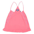 SUPERDRY Womens Pink Lace Detail Vest Sleeveless Top L Lightweight Cotton
