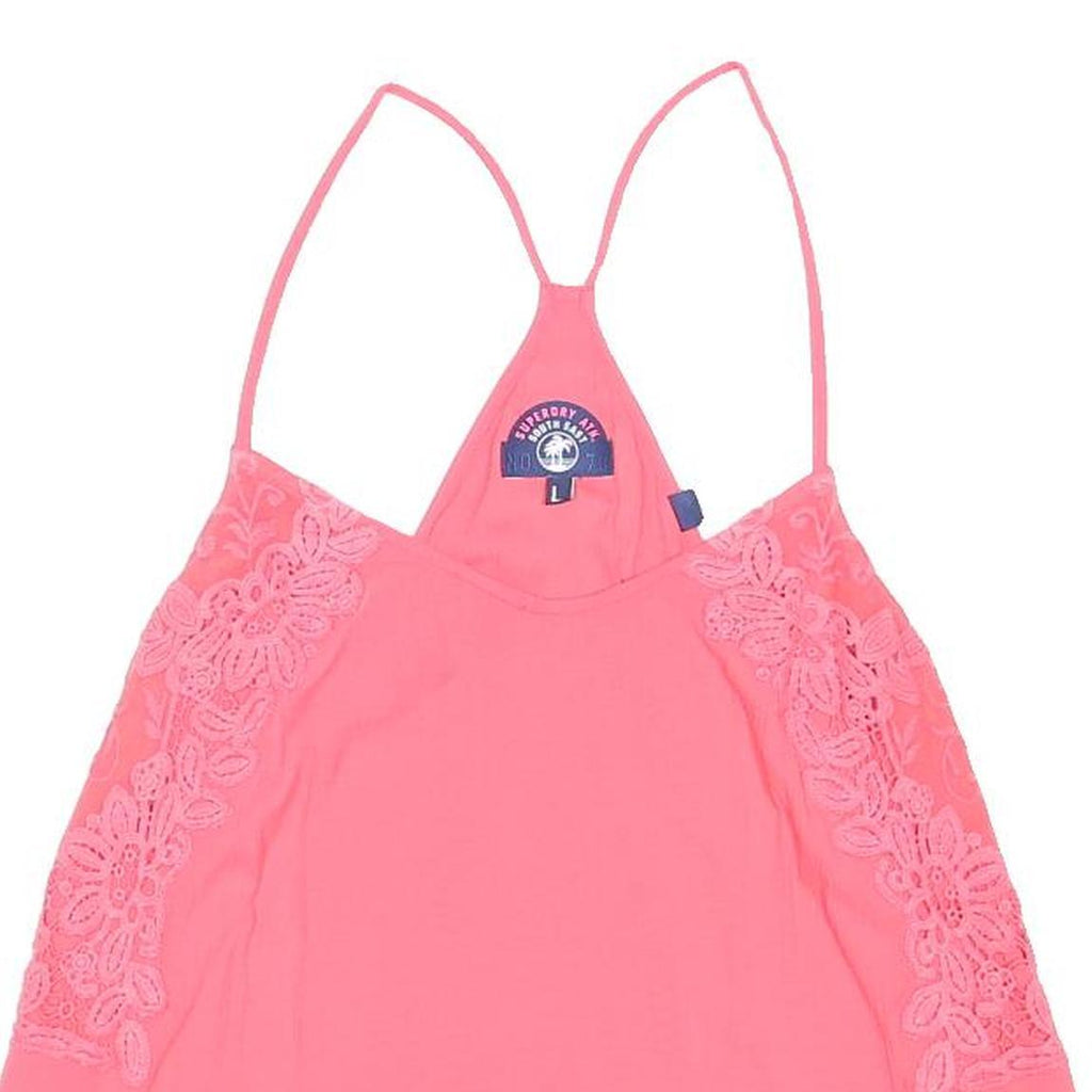 SUPERDRY Womens Pink Lace Detail Vest Sleeveless Top L Lightweight Cotton