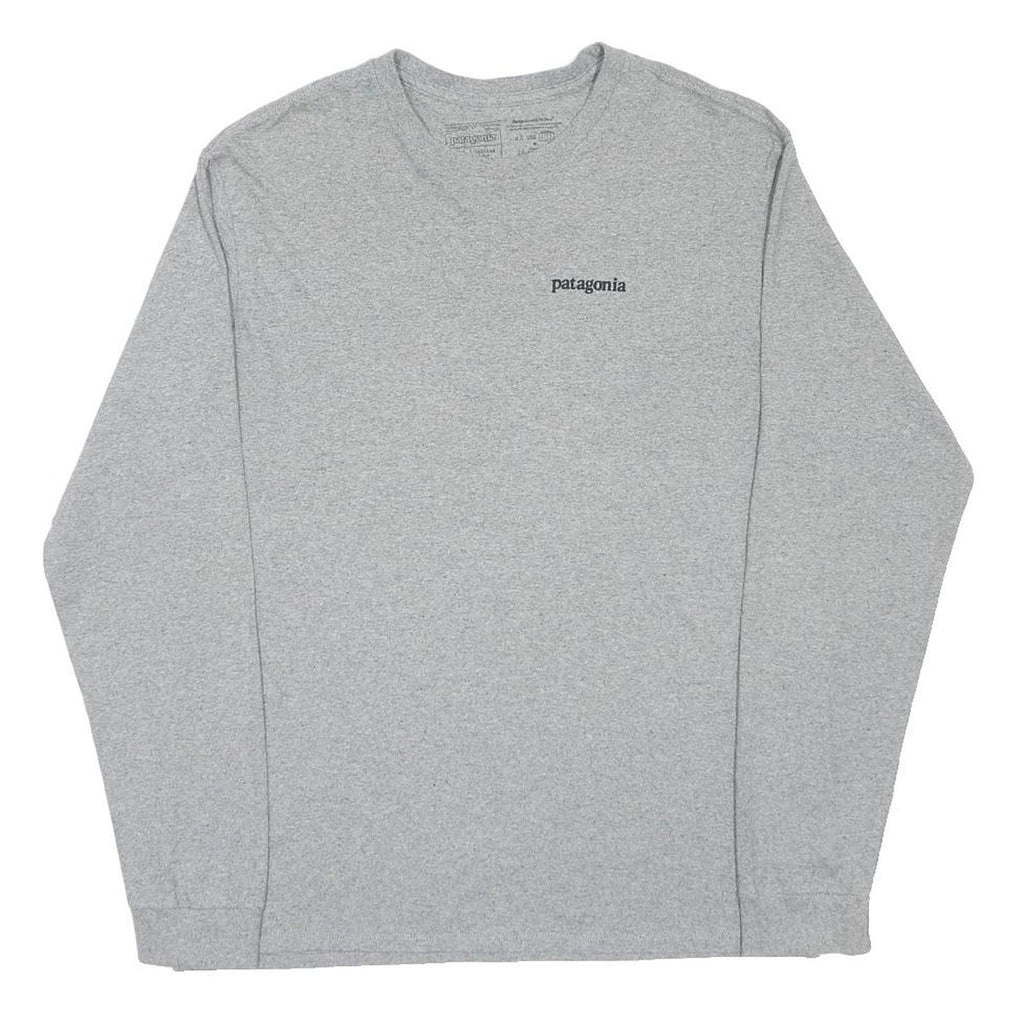 PATAGONIA Mens Grey Long Sleeve V-Neck Cotton Blend T-Shirt Graphic M