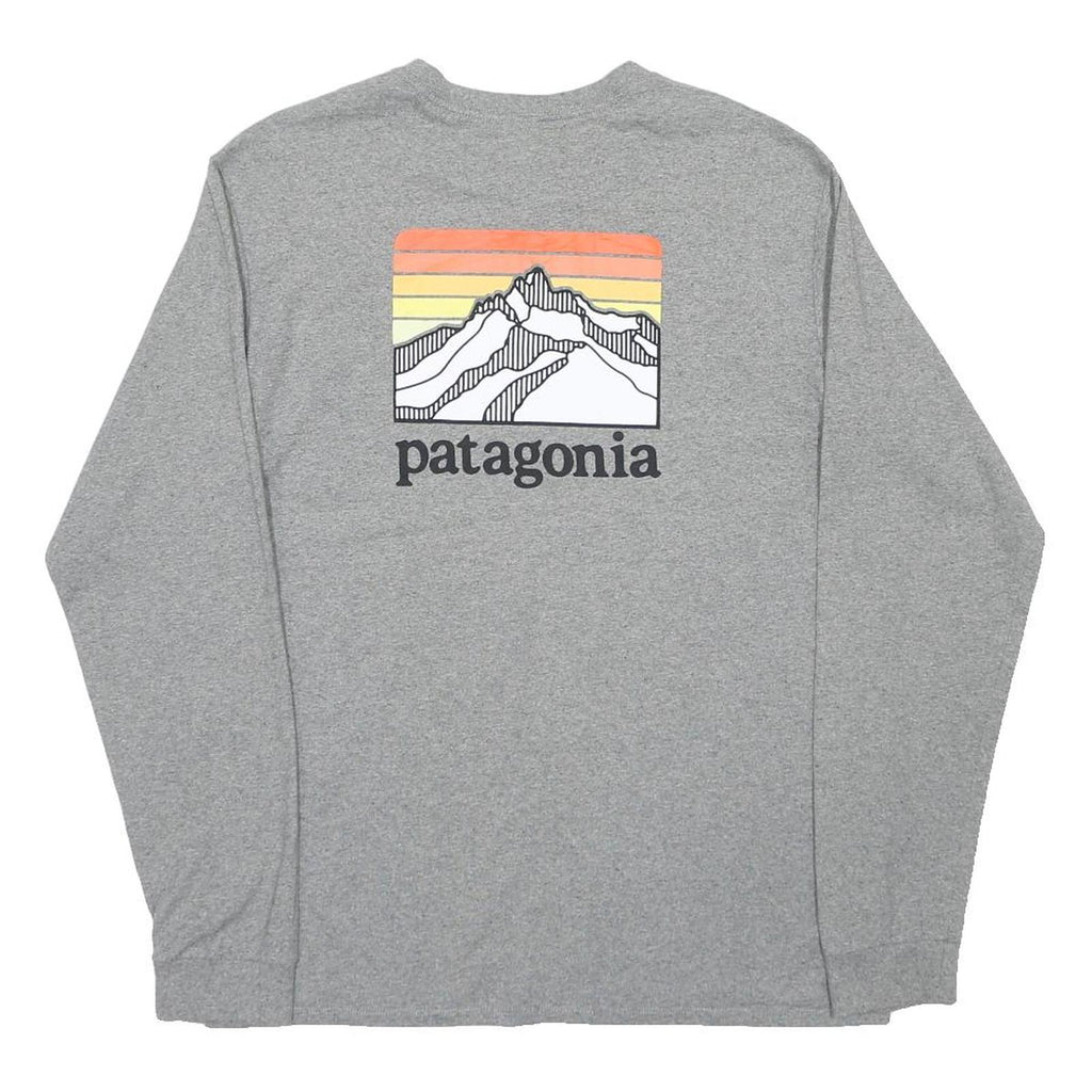 PATAGONIA Mens Grey Long Sleeve V-Neck Cotton Blend T-Shirt Graphic M