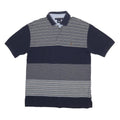 TOMMY HILFIGER Mens Navy & Grey Striped Short Sleeve Polo Shirt L Casual Cotton