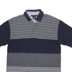 TOMMY HILFIGER Mens Navy & Grey Striped Short Sleeve Polo Shirt L Casual Cotton