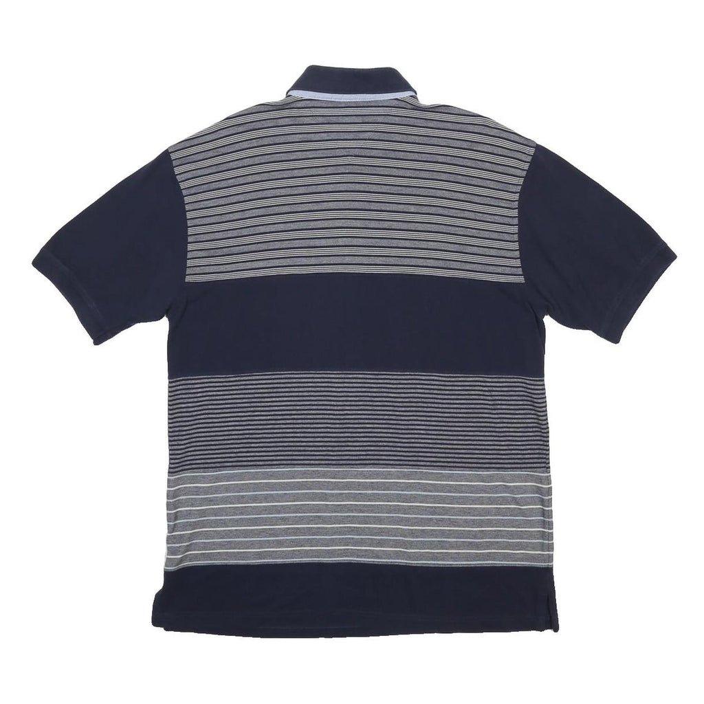 TOMMY HILFIGER Mens Navy & Grey Striped Short Sleeve Polo Shirt L Casual Cotton