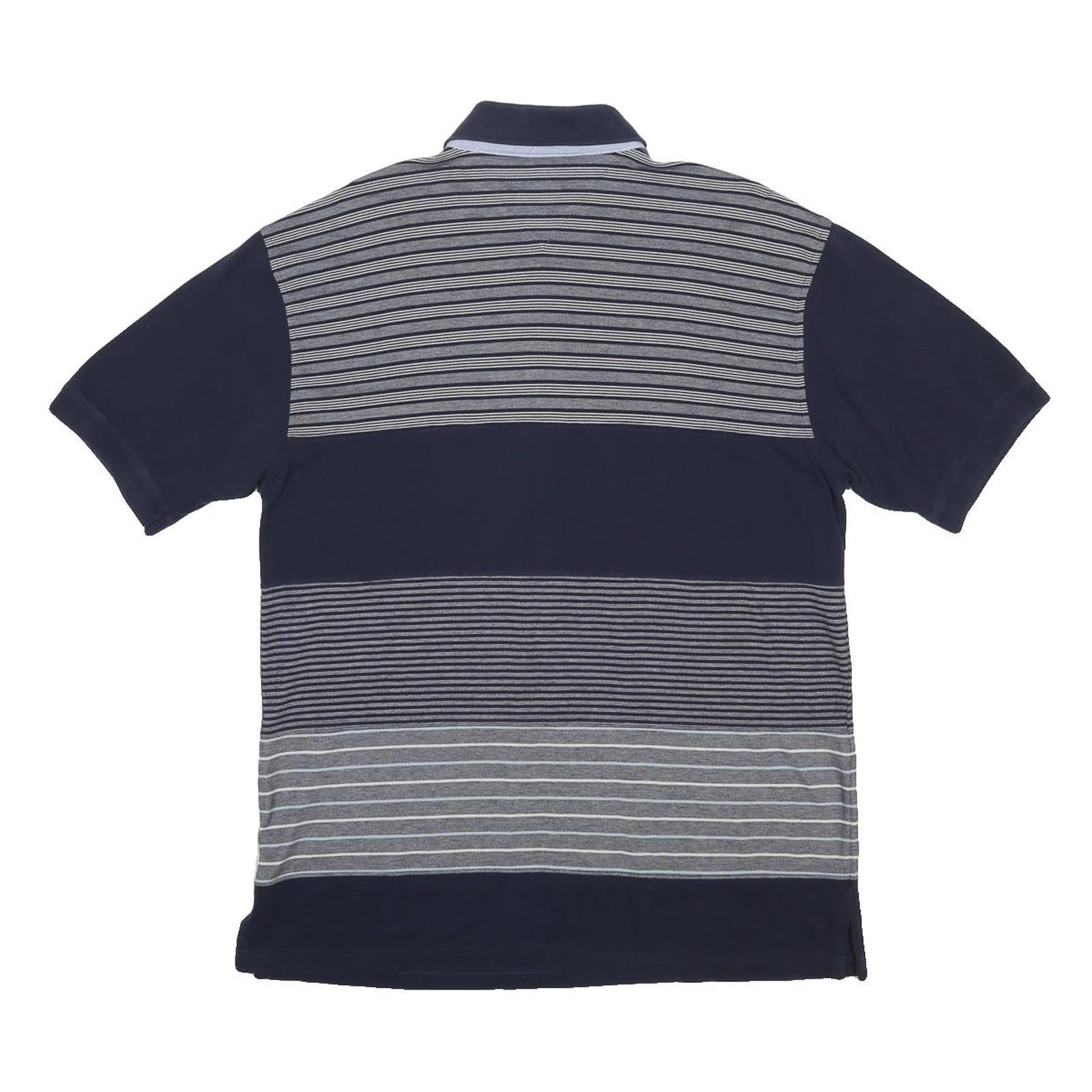 TOMMY HILFIGER Mens Navy & Grey Striped Short Sleeve Polo Shirt L Casual Cotton